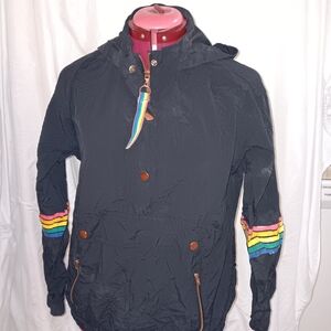 Ashley By 26 International Black Windbreaker with Colorful Stripes